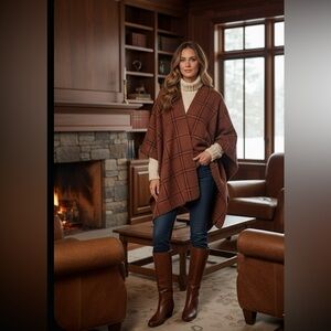 Elegant Brown Plaid Women's Cape new